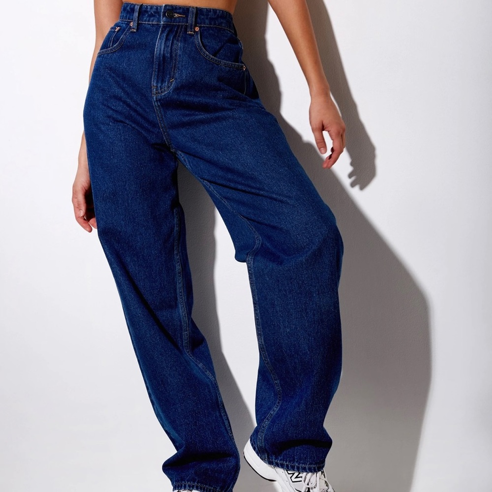 Blue denim flared wide leg jeans